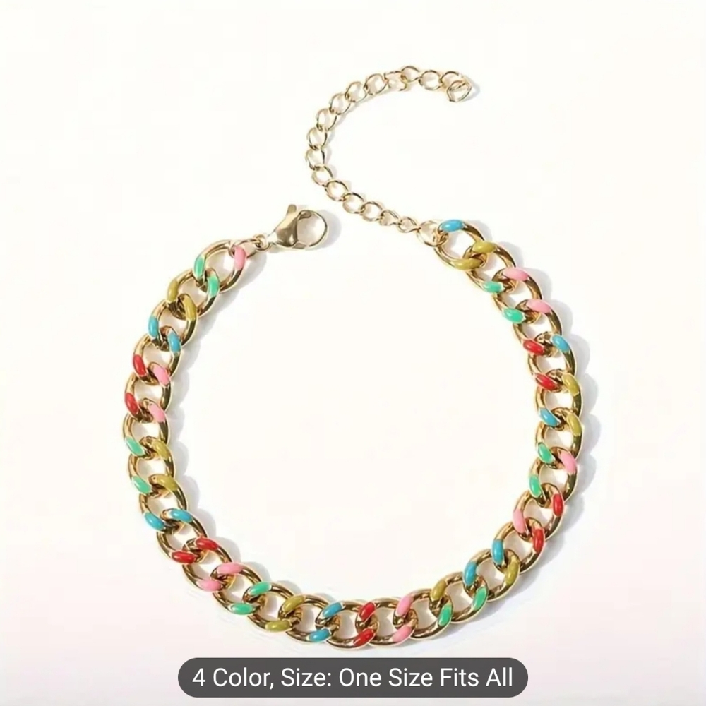 ❤️💛NEW❤️💛 BEAUTIFUL!! SS Resin Mosaic Enamel MULTI-COLOR Chain Link Bracelet